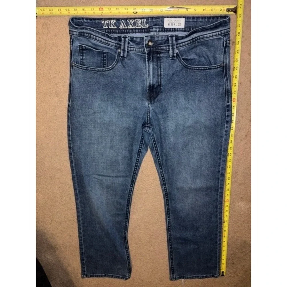 TK Axel Mens Slim Bootcut Jeans Medium Wash Blue 36x32 Embroidered Pocket T01-34